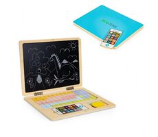 ECOTOYS Dřevěný notebook s magnetickým monitorem - modrá / od 3 let