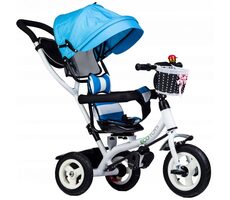 ECOTOYS Tříkolka se střechou a vodící tyčí modrá / od 12 měsíců
