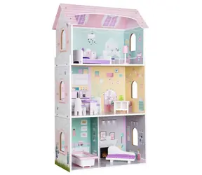ECOTOYS Třípatrový domeček pro panenky Jahodový / od 3 let