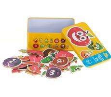 KIK Dřevěné puzzle v plechové krabičce Ovoce a zelenina / 25x2 dílky / od 3 let