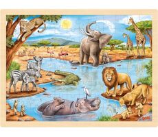 GOKI Dřevěné puzzle Africká savana / 96 dílků / od 3 let