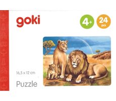 GOKI Dřevěné puzzle Africká zvířata: Lvi / 24 dílků / od 4 let
