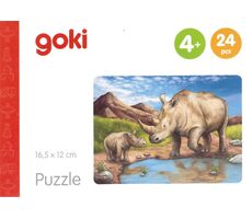 GOKI Dřevěné puzzle Africká zvířata: Nosorožci / 24 dílků / od 4 let