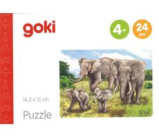 GOKI Dřevěné puzzle Africká zvířata: Sloni / 24 dílků / od 4 let
