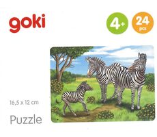 GOKI Dřevěné puzzle Africká zvířata: Zebry / 24 dílků / od 4 let
