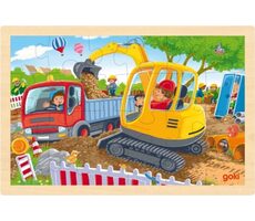 GOKI Dřevěné puzzle Bagr / 24 dílků / od 3 let
