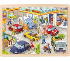 GOKI Dřevěné puzzle Čerpací stanice / 96 dílků / od 3 let