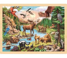 GOKI Dřevěné puzzle Divoká příroda Severní Ameriky / 96 dílků / od 3 let