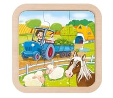 GOKI Dřevěné puzzle Farma / 9 dílků / od 2 let