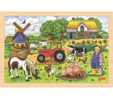 GOKI Dřevěné puzzle Farma pana Millera / 24 dílků / od 3 let