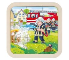 GOKI Dřevěné puzzle Hasiči / 9 dílků / od 3 let