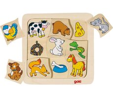 GOKI Dřevěné puzzle Kdo jí co? 9 dílků / od 2 let