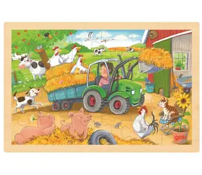 GOKI Dřevěné puzzle Malý traktor / 24 dílků / od 3 let