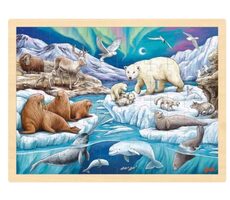 GOKI Dřevěné puzzle Polární noc / 96 dílků / od 3 let