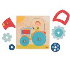 GOKI Dřevěné puzzle Traktor / 6 dílků / od 12 měsíců
