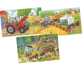 GOKI Dřevěné puzzle Zemědělské stroje 3x24 dílků / od 3 let