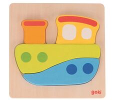 GOKI Dřevěné vkládací puzzle Loď / 4 dílky / od 2 let