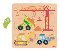 GOKI Dřevěné vkládací puzzle Na stavbě / od 2 let