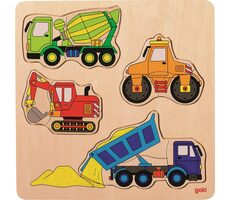 GOKI Dřevěné vkládací puzzle Stavební stroje / od 2 let