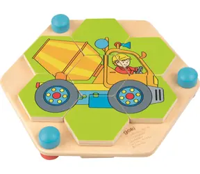 GOKI Puzzle hexagon Stavební stroje / od 12 měsíců