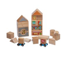 Lucy & Leo Sada dřevěných kostek Město se dvěma autíčky / 25 dílů / od 3 let