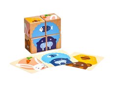 Lucy & Leo Co zvířátka jedí dřevěné obrázkové kostky / 4ks / od 3 let