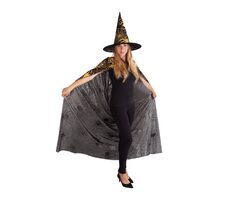 Rappa Čarodějnický plášť s kloboukem a pavučinou pro dospělé