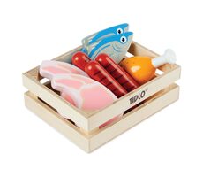 Tidlo Dřevěná bedýnka s masem a rybami