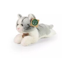 RAPPA Plyšová kočka ležící šedá 20 cm / ECO-FRIENDLY / od 0 let