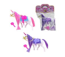 MaDe 15686 Kůň jednorožec se štětcem, uzdou, sedlem a sedlovou podložkou / 14 x 15 x 4 cm / od 3 let