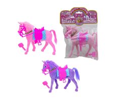 MaDe 15687 Kůň jednorožec s odnímatelnou uzdečkou,náhrdelníkem,podsedlovou podložkou,sedlem,kartáčem / 17 cm  / od 3 let