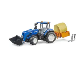 Bruder Traktor New Holland T5.120 s čelním nakladačem, korbou, vidlemi a kulatým balíkem / 1:16 / od 3 let