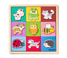 Woody Puzzle se zvířátky, tvary-barva / 18 dílků / od 3 let