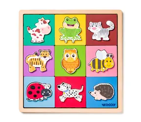 Woody Puzzle se zvířátky, tvary-barva / 18 dílků / od 3 let