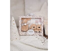Doudou Dárková sada béžová Plyšový zajíček a botičky / od 0 měsíců