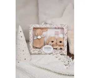 Doudou Dárková sada béžová Plyšový zajíček a botičky / od 0 měsíců