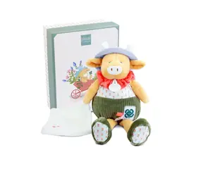 Doudou Dárková sada Plyšová kravička Aneth s dečkou zelená 28 cm / od 0 měsíců