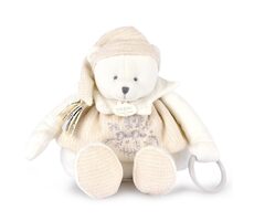 Doudou Dárková sada Plyšový lední medvídek s kroužkem 30 cm béžový / od 0 měsíců