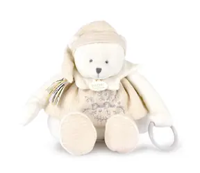 Doudou Dárková sada Plyšový lední medvídek s kroužkem 30 cm béžový / od 0 měsíců