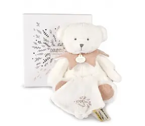 Doudou Dárková sada Plyšový medvídek s dečkou 30 cm růžový / od 0 měsíců
