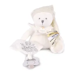 Doudou Dárková sada Plyšový medvídek s úchytem na dudlík a dečkou béžový 20 cm / od 0 měsíců