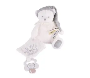Doudou Dárková sada Plyšový medvídek s úchytem na dudlík a dečkou šedý 20 cm / od 0 měsíců
