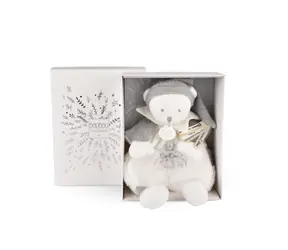 Doudou Dárková sada Plyšový muchláček medvídek s čepičkou šedý 25 cm / od 0 měsíců
