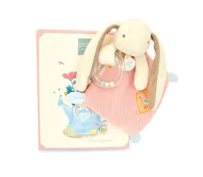 Doudou Dárková sada růžová Králíček Ciboulette s chrastítkem 21 cm