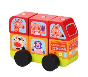 CUBIKA 13197 Minibus šťastná zvířátka - dřevěná skládačka / 7 dílů / od 18 měsíců