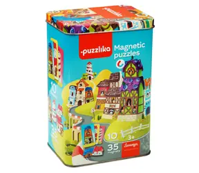 Puzzlika 13470 Magnetické domečky - magnetická hra 35 dílků a 10 předloh / od 3 let