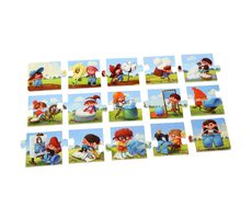 Puzzlika 14231 Výroba džínů - naučné dějové puzzle / 15 dílků / od 2 let