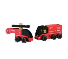 CUBIKA 15559 Hasiči - dřevěné autíčko s helikoptérou / od 3 let