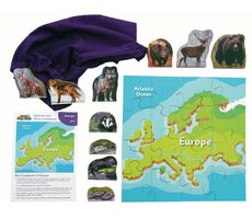 Just Jigsaws 775 Evropa a její zvířata - dřevěné puzzle 16 dílů a 10 zvířat / od 3 let