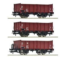 Roco 6600146 3dílná sada otevřených nákladních vozů DR / Měřítko:H0 (1:87) / Délka: 323 mm / 15 let 